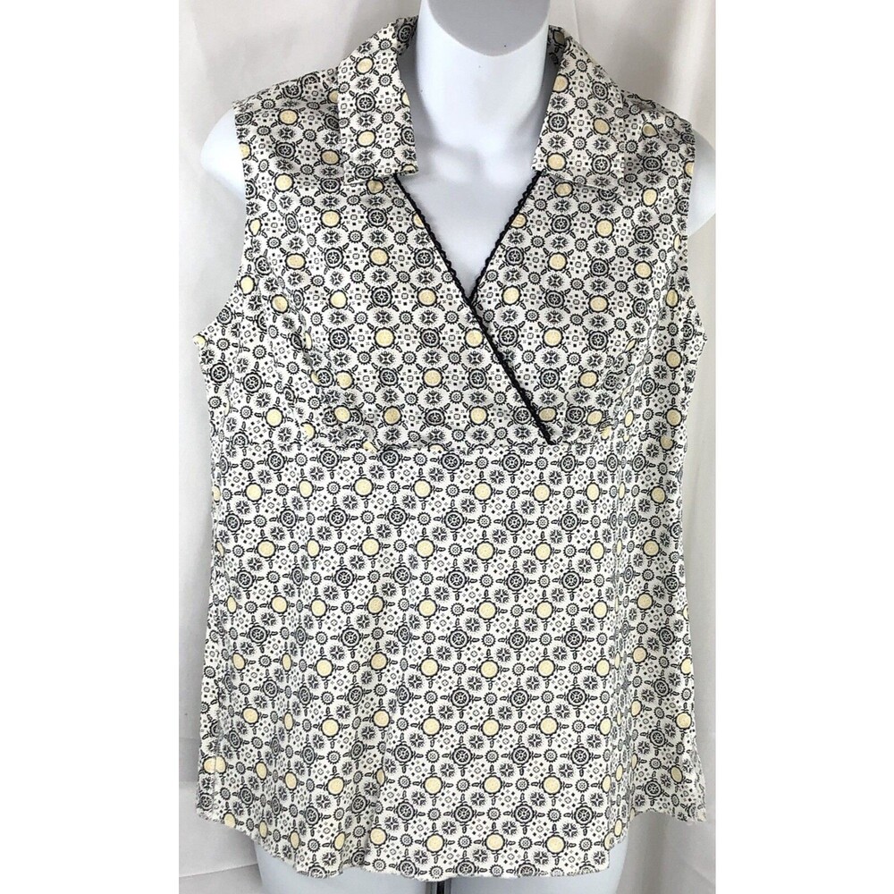 Cato surplice sleeveless top M Blk wht Geo V-Neck Mock wrap Capsule Summer